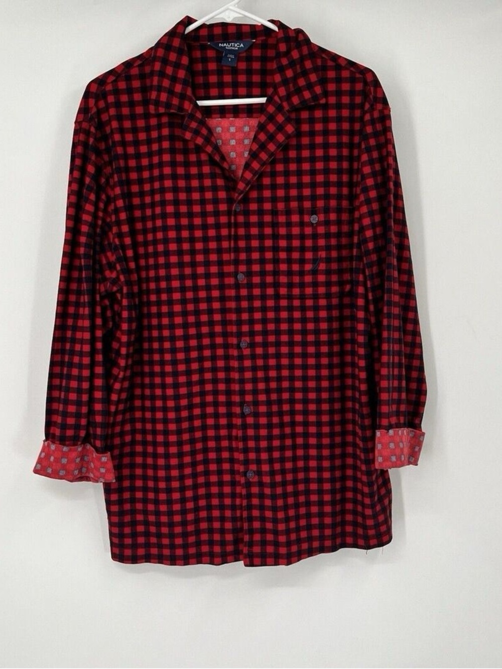 Nautica Red and Black Check Plaid Button-Down Shirt